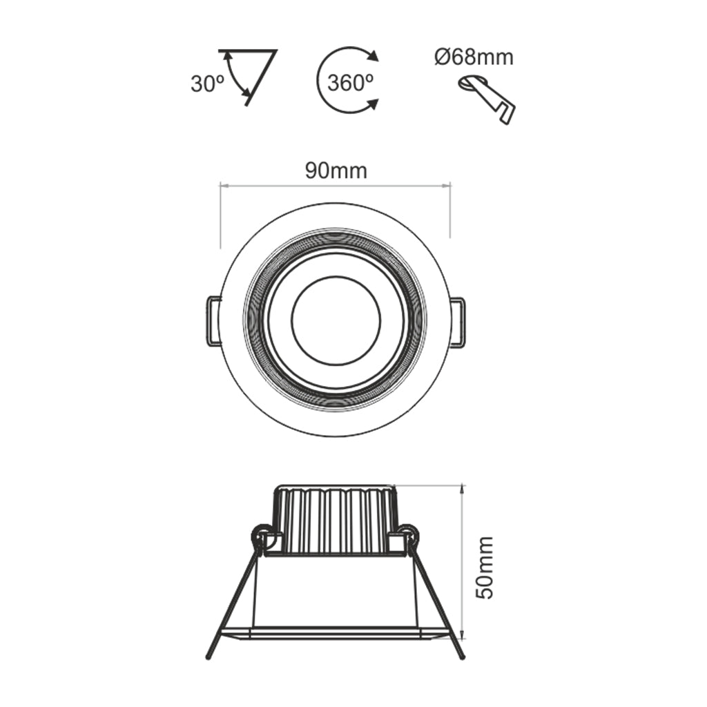 COMPAC R 8W 90º rund dimmbar 2700K 3000K 4000K